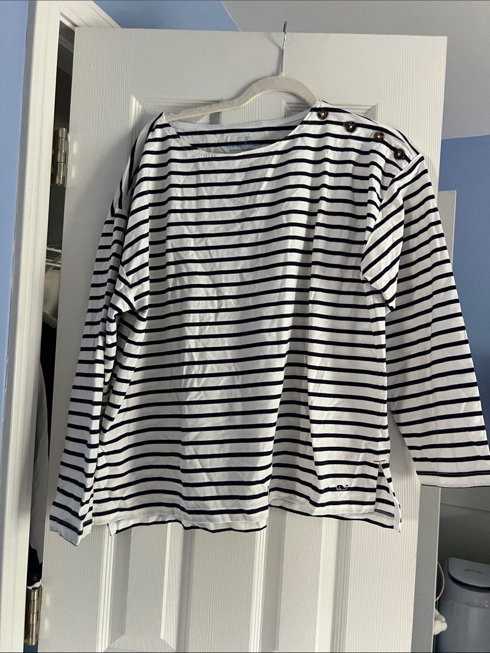 Vineyard vines Nautical Striped Button-Shoulder Top - White & Navy